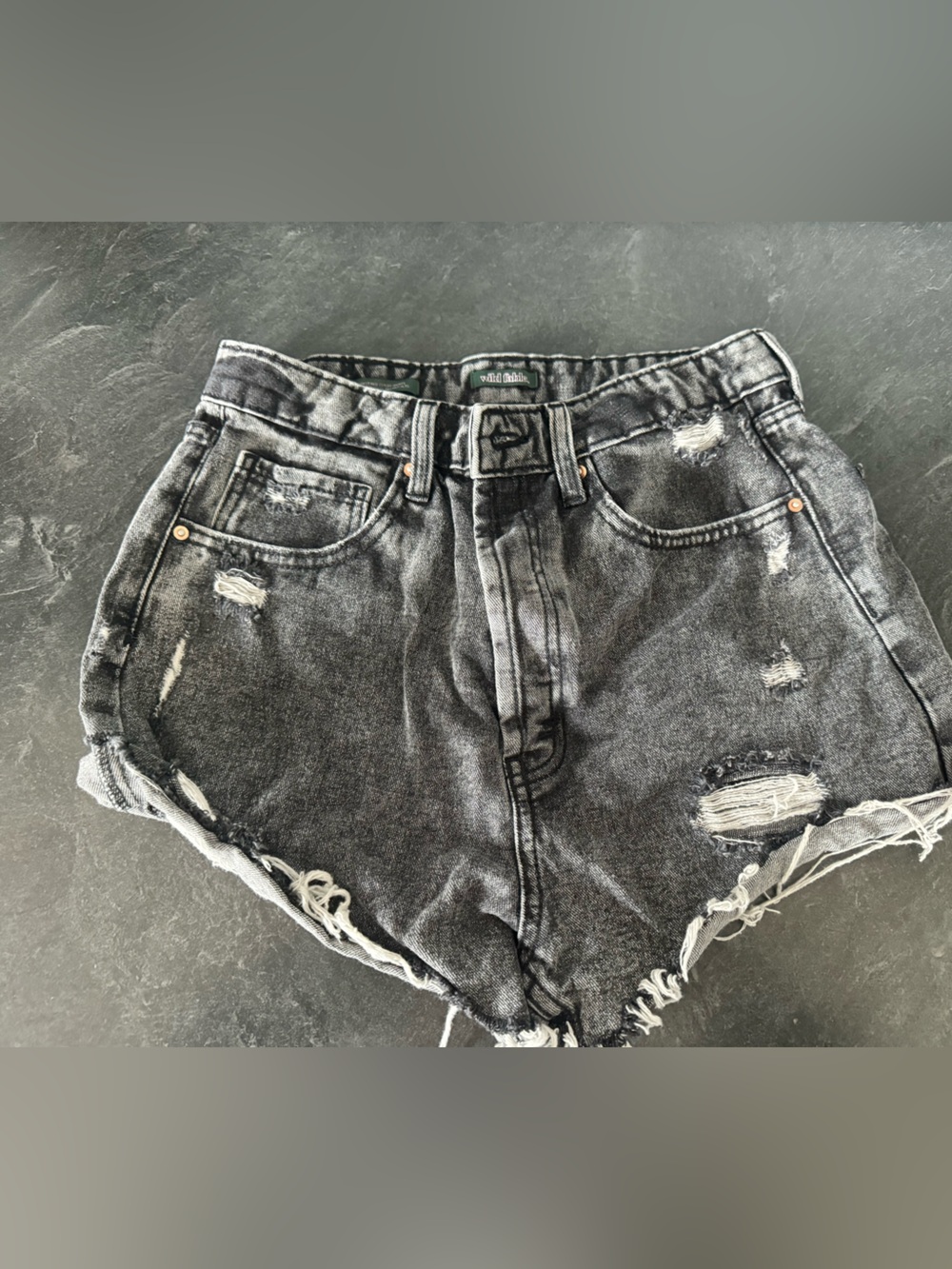 wild fable Black Distressed High-Rise Denim Shorts
